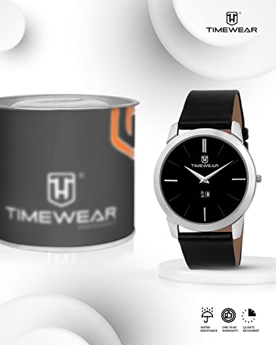Review TIMEWEAR Analog Slim Two Hands Leather Strap Watch for Men