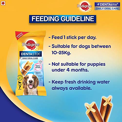 Review Pedigree Dentastix Medium Breed (10-25 kg) Oral Care Dog Treat, 180g Weekly Pack (7 Chew Sticks)