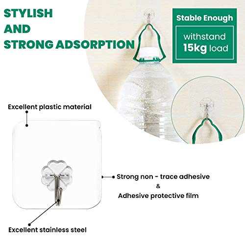 Review HASTHIP® Waterproof Stick on Adhesive Stronger Plastic Wall Hooks Hangers for Hanging Robe, Coat, Towel, Keys, Bags, Lights, Calendars, Max Load 15 kg - Pack of 10, Transparent (10 Transparent Hooks)