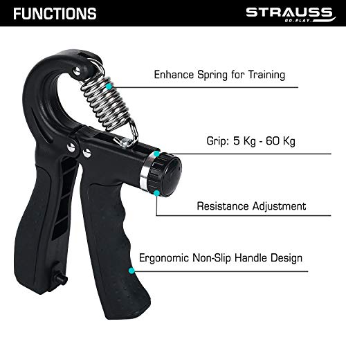 Review Strauss Adjustable Spring Hand Exerciser | Finger Exerciser| Hand Grip Strengthener for Men & Women (Multicolor)