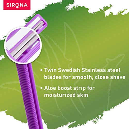 Review Sirona Disposable Hair Removal Razor for Women - 1 Razor | with Aloe Boost for Arms, Legs and Bikini Line - 2 Blade Shaving Women Razor