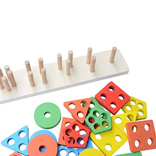 Review Toyshine Wooden Angle Geometric Blocks Stacker Shape Sorter Column Puzzle Stacking Set for Kids- B