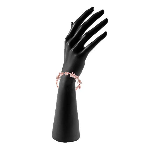Review Okos Rose Gold Plated Pink Flowers Link Chain Adjustable Size Charm Alloy Bracelet Decorated With Crystals for Girls & Women BROK1000009