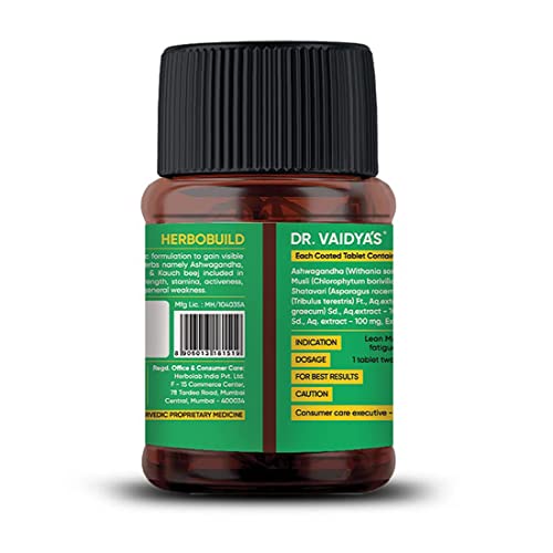 Review DR. VAIDYA'S new age ayurveda Herbobuild| Ayurvedic Capsules for Muscle Gain | Stamina and Performance | Power of Ashwagandha, Shatavari and Safed Musli | 30 capsules