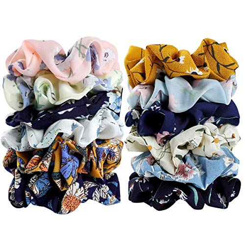 Review DKB® Printed Hair Scrunchies Hair Ponytail Holder in Satin Solid And Valvet Fabric For Girl And Women Multicolor Set Of-15