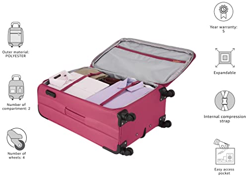 Review Safari Prisma Trolley Bag, large Size Red Suitcase, 4 Wheel Softside Polyester Luggage Bags for Travel, 75 cm Cabin Luggage Trolley for Men and Women