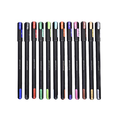 Review Pentonic Multicolor Gel Pen With Hard Box Case | 0.6 mm-1.0 mm | Sleek Matt Finish, Featherlite feel | Waterproof Gel Ink, Ultra- Low Viscosity Ink | Black Body, 12 Pcs Set