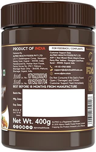 Review Alpino Chocolate Peanut Butter Smooth 400 G | Roasted Peanuts, Cocoa Powder & Choco Chips | High Protein Peanut Butter Creamy | Gluten-Free | Vegan