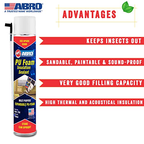Review ABRO PUF-750 Multipurpose Expandable PU Foam Insulation Sealant Spray for Window, Tile, Door & AC Gaps (750ml)