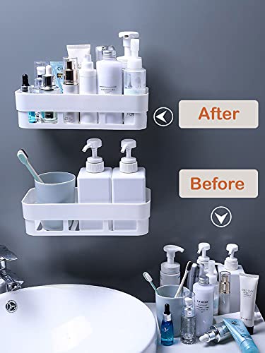 Review Wolpin Plastic Rectangular Multipurpose Wall Shelves with Towel Hanger Shelf Self-Adhesive Sticker Hooks Wall Holder Bathroom Storage Rack Box Strong Shower Rack Shelf - White (2 Pieces)