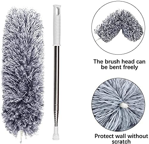 Review Fulminare Microfiber Feather Duster Bendable & Extendable Fan Cleaning Duster with 100 inches Expandable Pole Handle Washable Duster for High Ceiling Fans, Window Blinds, Furniture (Multi)