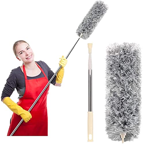 Review Fulminare Microfiber Feather Duster Bendable & Extendable Fan Cleaning Duster with 100 inches Expandable Pole Handle Washable Duster for High Ceiling Fans, Window Blinds, Furniture (Multi)