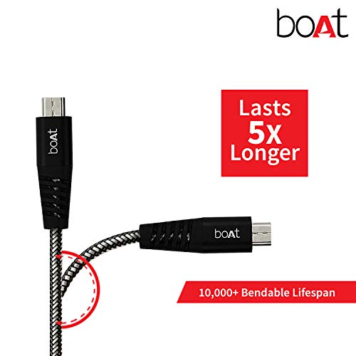 Review boAt Rugged v3 Extra Tough Unbreakable Braided Micro USB Cable 1.5 Meter (Black)