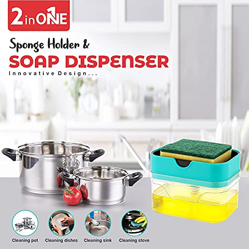 Review Golwyn® Kitchen Accessories Items Dispenser Soap Pump Sponge Holder Plastic Liquid Soap Dispenser Kitchen Set Cleaning Sink Dishwasher Liquid, Gel, Shampoo, Soap Dispenser