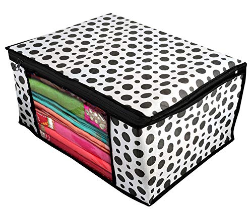 Review Kuber Industries Polka Dots Design 3 Piece Non Woven Fabric Saree Cover/ Clothes Organiser For Wardrobe Set with Transparent Window, Extra Large, (Black & White) - CTKTC038087