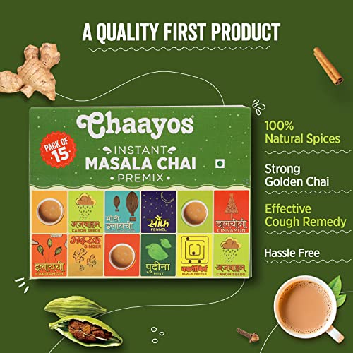 Review Chaayos Instant Tea Premix - Regular Sugar - Masala Flavour (15 Sachets) | Instant Tea | Tea Premix | Masala Tea | Masala Chai | Assam Tea | Flavored Tea | Tea Masala Mix