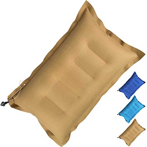 Review Trajectory Inflatable Air Pillow Travel headrest Accessory in Khakhi with 2 Years Warranty for Plane Flight Bus and Office for Men and Women