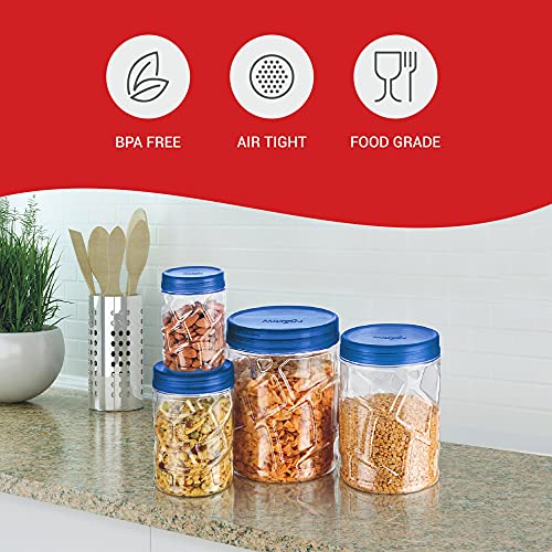 Review Milton Vitro Plastic Pet Storage Jar and Container, Set of 12 (4 pcs x 270 ml Each, 4 pcs x 665 ml Each, 4 pcs x 1.24 ltrs Each), Blue | Air Tight | Kitchen Organiser | BPA Free | Modular | Stackable