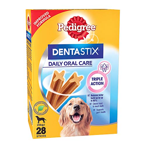 Review Pedigree Dentastix Large Breed (25 kg+) Oral Care Dog Treat, 1.08kg Monthly Pack (28 Chew Sticks)