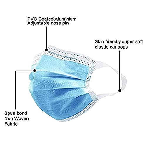Review 7Shield Non-Woven Fabric disposable Surgical 3Ply Unisex mask With Soft fabric ear loop for extra comfort Blue Surgical mask With Inbuilt Plastic Nose pin and CE and ISO Certified mask (Blue)