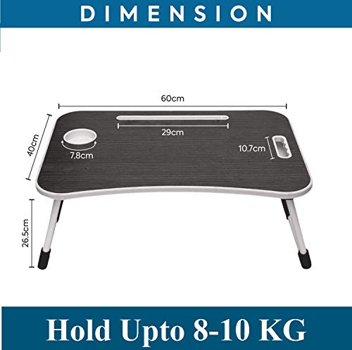 Review Callas Multipurpose Foldable Laptop Table with Cup Holder | Drawer | Mac Holder | Table Holder Study Table, Breakfast Table, Foldable and Portable/Ergonomic & Rounded Edges/Non-Slip Legs (WA-27-Black)