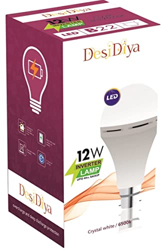 Review DesiDiya® 12 Watt B22 Base 6500k Inverter Rechargeable Emergency LED Bulb for Home Outdoor Crystal White (Pack of 1)